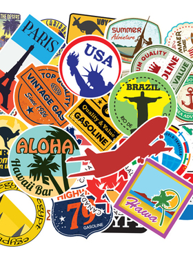 100 Pcs Travel Map Country Logo PVC Waterproof Stickers