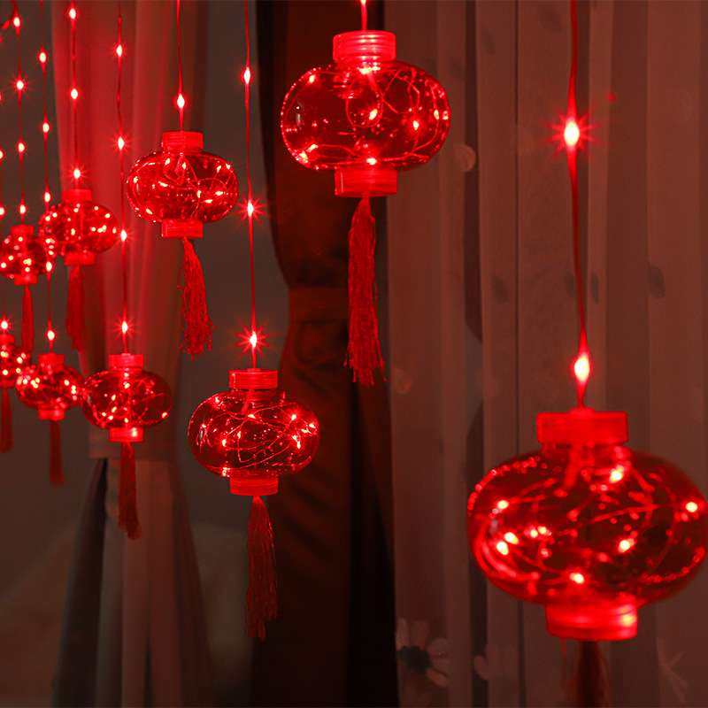 LED新年红灯笼窗帘灯 春节房间装饰橱窗元旦元宵房间装饰皮线灯串,家装灯饰光源,氛围灯,淘宝优惠券,粉丝福利购,淘宝优惠卷