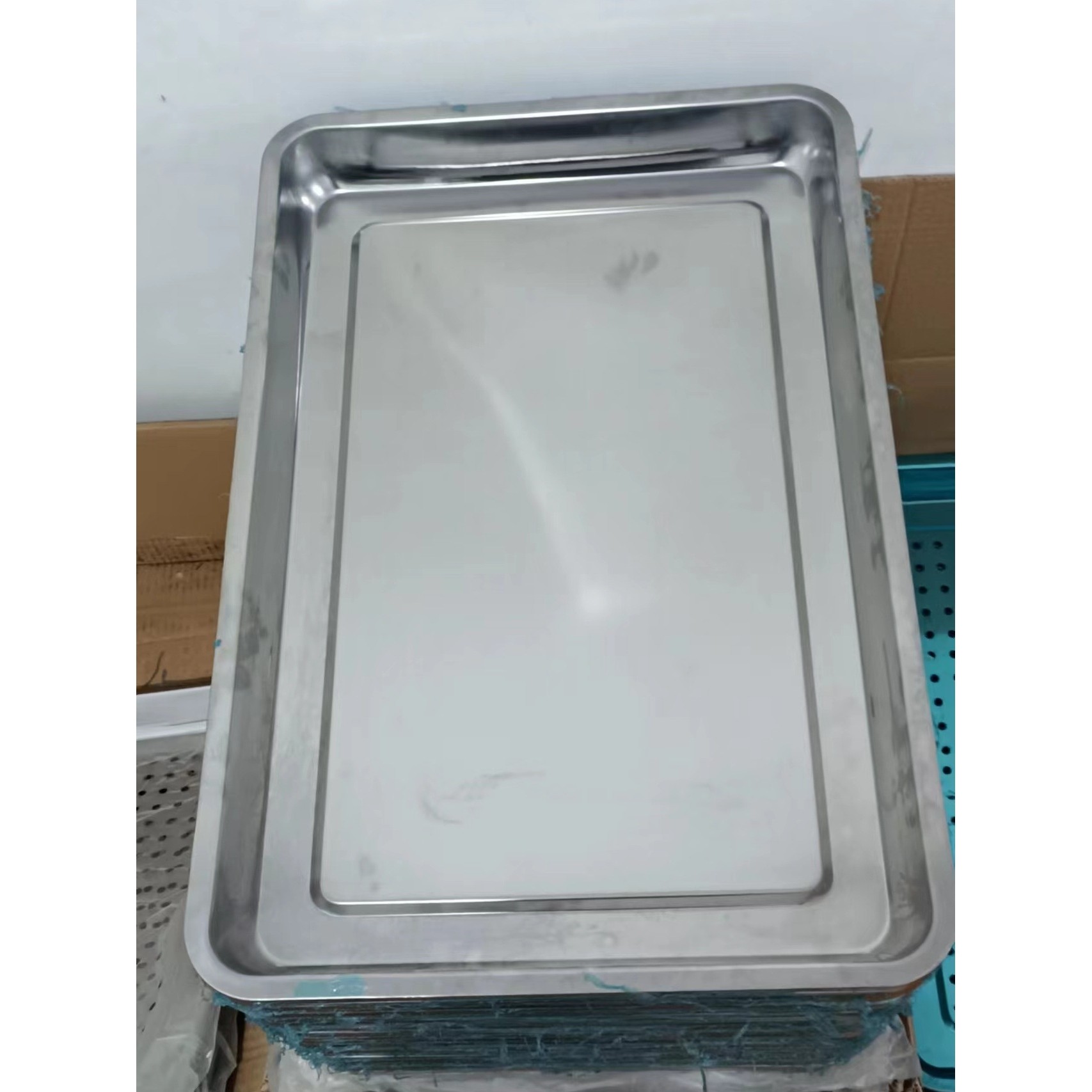 304不锈钢盘子长方形蒸箱蒸饭柜托盘蒸米饭馒头盘白钢400*600新品