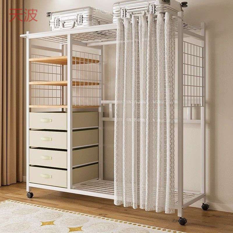 Ehd简易衣柜卧室家用组装货架结实耐用简约开放式防尘帘衣帽间柜