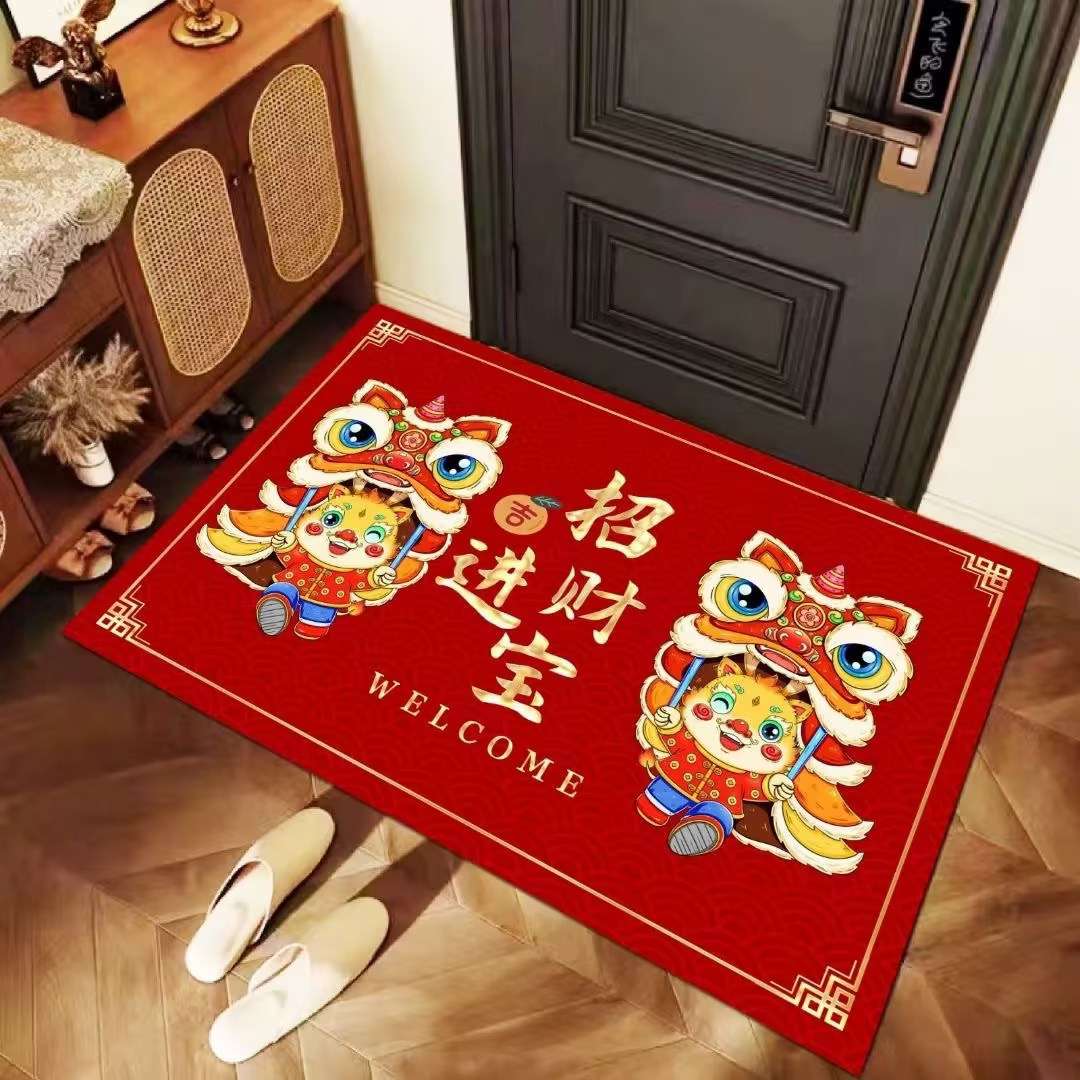 2024新年喜庆红地垫进门地毯硅藻泥入户门垫龙年门口地垫防滑
