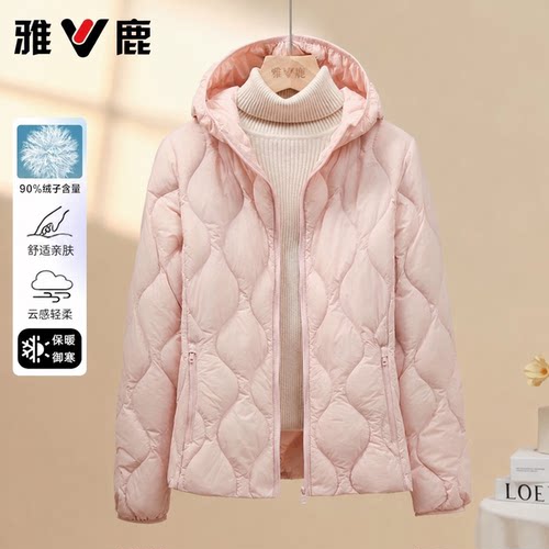 简约时尚连帽多巴胺色锁温羽绒服