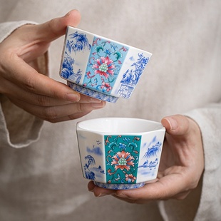 珐琅彩主人杯单杯复古高端陶瓷个人茶杯茶盏家用品茗杯