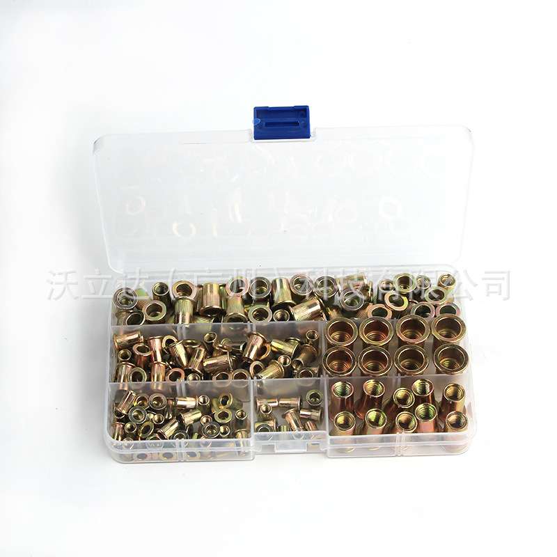 跨境货源 150pcs 盒装 镀彩锌铆螺母套装M4-M10 拉铆竖纹螺母组合
