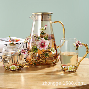 杯茶杯杯子带盖套装 水杯家用玻璃咖啡杯可爱女夏花茶早餐