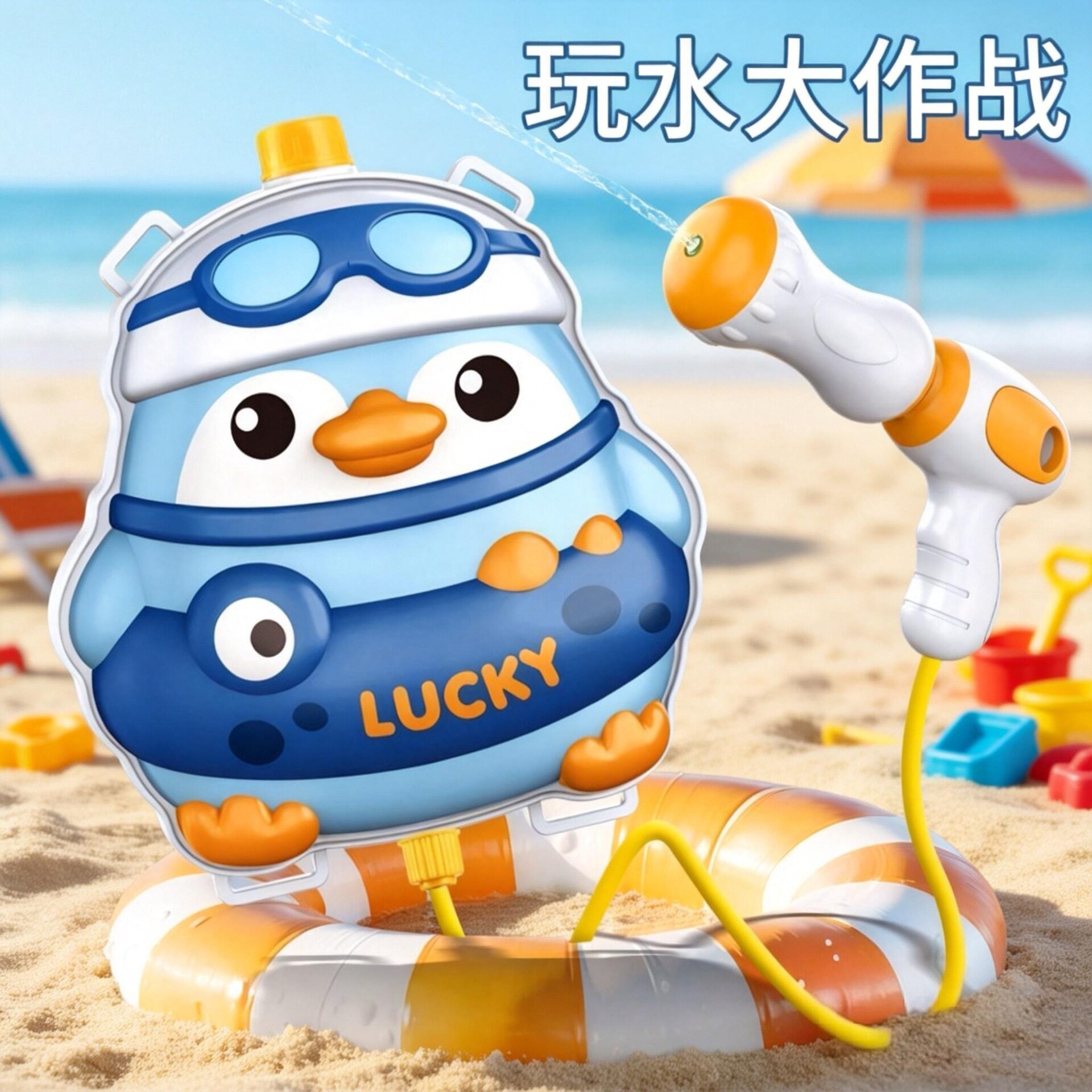 儿童背包水枪玩具沙滩戏水夏天抽拉式电动泼水节呲水枪摆地摊