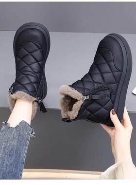 断码品牌鞋真皮雪地靴女款厚底防滑短筒棉鞋皮毛一体保暖东北棉鞋