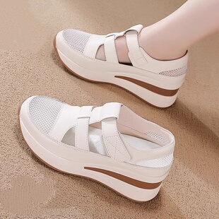 厚底运动休闲鞋 外穿镂空网面包头凉鞋 女夏季 品牌撤柜坡跟罗马凉鞋