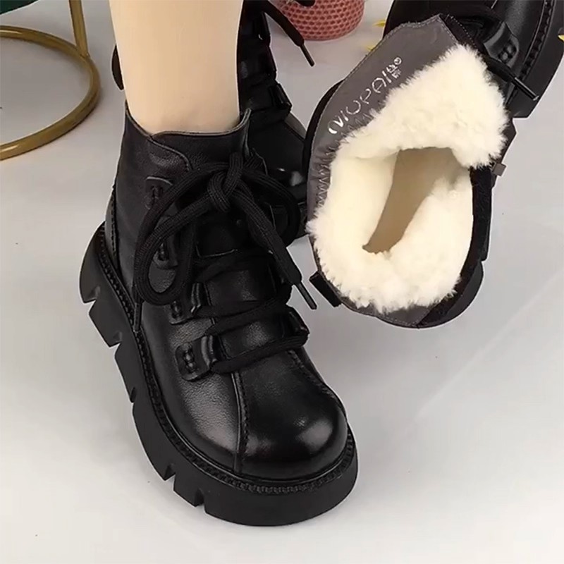 品牌撤柜真皮厚底雪地靴女冬季皮毛一体棉靴冬季加绒加厚妈妈棉鞋