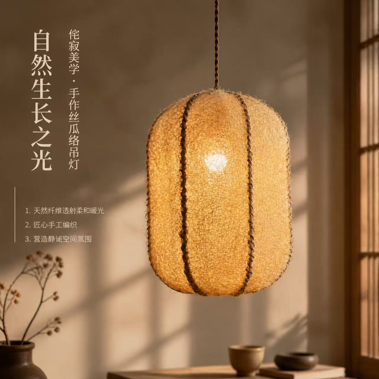 民宿中式丝瓜络手工吊灯