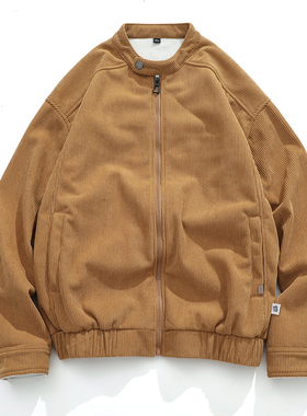 加绒加厚 日系潮牌工装宽松灯芯绒基础夹克外套男秋冬一体绒上衣
