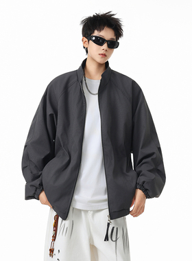 822ROAD 春秋外套男女纯色简约休闲立领复古拼接廓形哈灵顿夹克