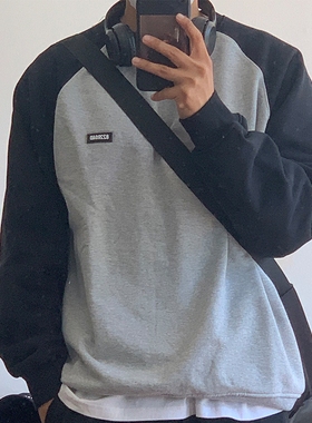 822ROAD 潮牌秋冬美式复古500g重磅圆领卫衣男女拼接宽松无帽情侣