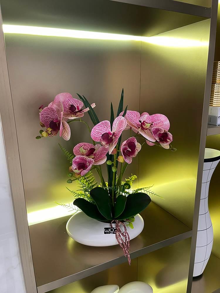 手桌PU蝴蝶兰仿真花艺陶瓷摆件客厅感餐花摆花茶几上摆放的花假花