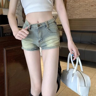 复古个性直筒包臀侧拉链牛仔短裤女夏季新款辣妹短裤阔腿热牛仔裤