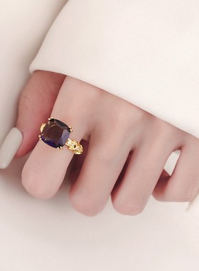 2026年新款爆款紫色锆石几何戒指女轻奢小众时尚手饰指环礼物