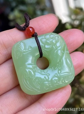 2026外蒙料仿和田玉晴水色连年有鱼吊坠烟紫色方形平安扣烟灰碧玉