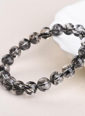 2025蓓蓓福水晶 7A级天然黑发晶手链 冰种顺发黑发晶手串黑色发晶