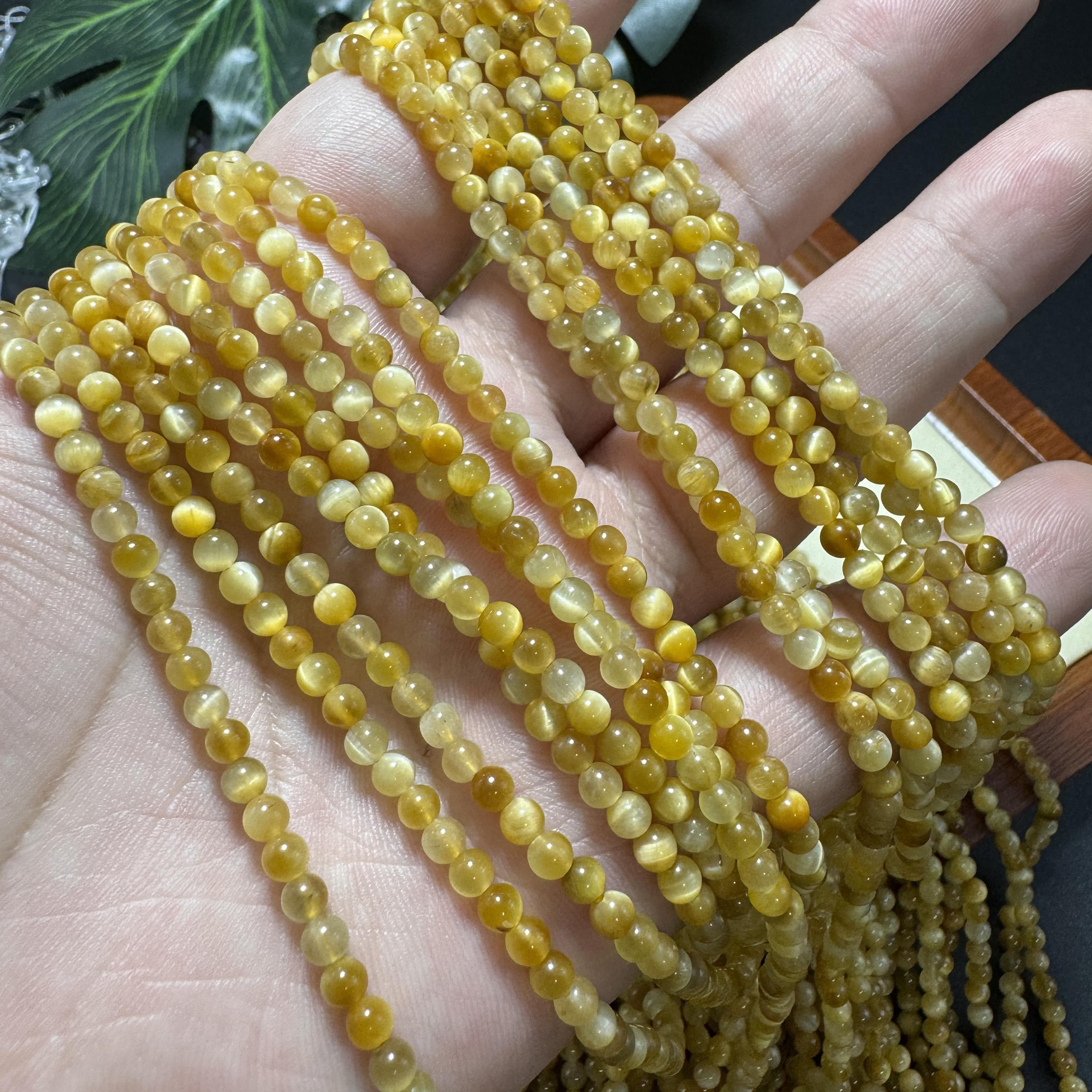 2025纯天然无忧化3mm金虎眼石圆珠散珠diy手链项链饰品配珠黄虎睛
