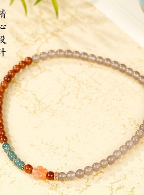 2026天然库克串珠手串蓝水翡翠幸运花手链女生中式灰玛瑙多圈叠戴