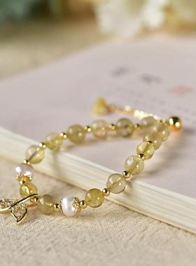 2025发晶手链 超强天然水晶金发晶钛金手串 抽拉式可调节14k包金