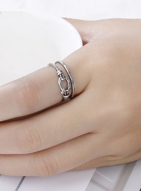 2026跨境热销食戒指欧美新款镀银复古时尚泰银男女马蹄扣戒指U形
