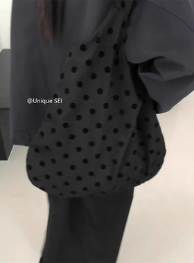 街头日系复古可爱波点圆点百搭大容量dot单肩手提包