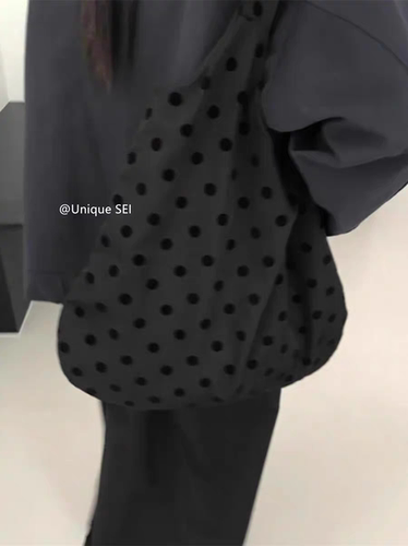 街头日系复古可爱波点圆点百搭大容量dot单肩手提包