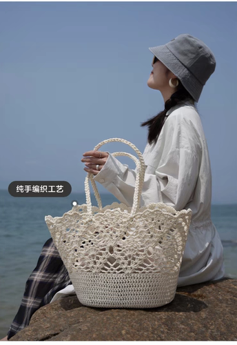 手工钩编包棉线镂空编织包包手提篮沙滩包手提编织包针织包