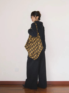 黄格子包包女单肩斜挎双肩包多种背法大容量通勤女包2025新款