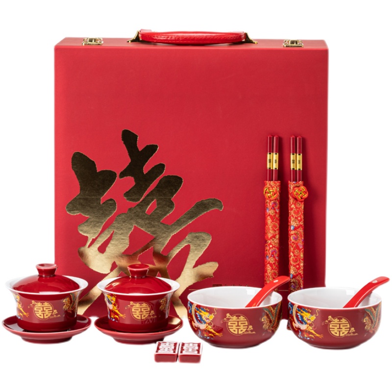 景德镇喜碗新人结婚碗筷套装一对