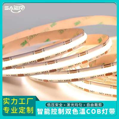COB 5V8宽双色温灯带 高密度640灯2700K-6500K三色调光调色软灯条