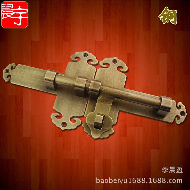 复古门扣中式仿古纯铜门插销加厚大门锁铜插锁门闩花园全铜门栓