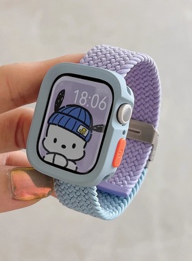 【全新撞色】适用applewatch8表带尼龙iwatch9代双色编织弹力透气