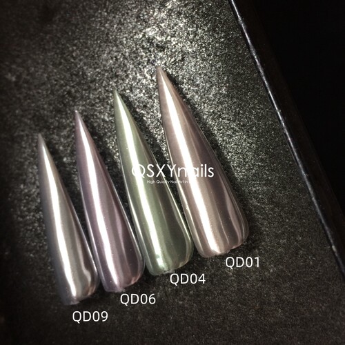 超亮浅色系列 奶茶色 嫩绿 紫粉 银灰 金属质感美甲魔镜粉