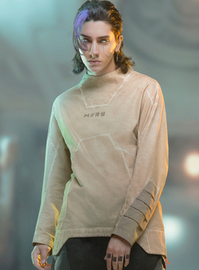 不作恶「矩阵特攻长恤」赛博朋克立体剪裁修身染色水洗长袖T恤春