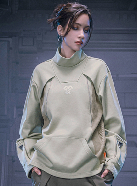 XIPHEVIL「矩阵作训卫衣」赛博金属拉链纯棉套头小高领卫衣春秋冬