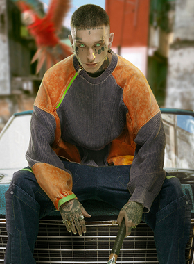 不作恶「极彩水洗毛衣」赛博朋克街头宽松圆领套头拼色拼接款春季