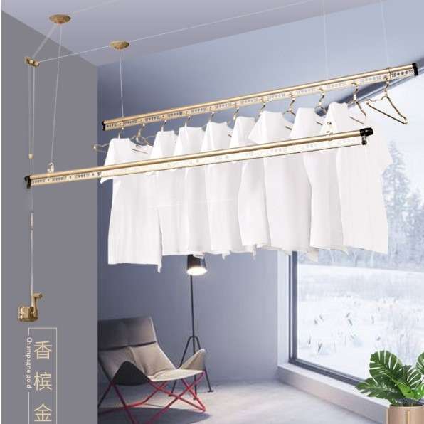 阳台手摇升降晾衣架双杆式室内加厚晒衣架单杆双杆式多功能凉衣架