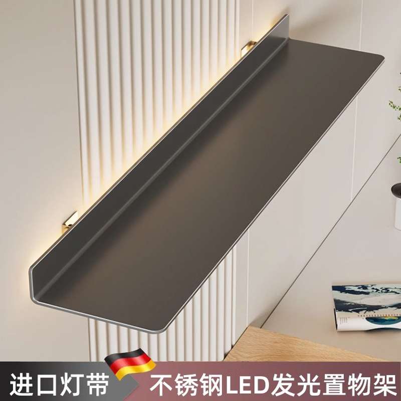 不锈钢一字板置物架墙上壁挂免打孔层板收纳架书架展示架壁挂式