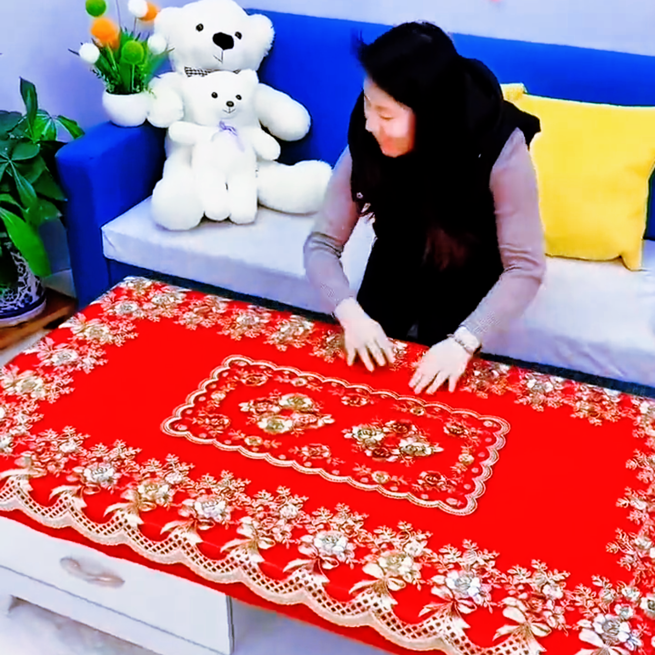 茶几桌布最新款2025新款印花中国红桌布桌面布烫金防水防油餐桌垫