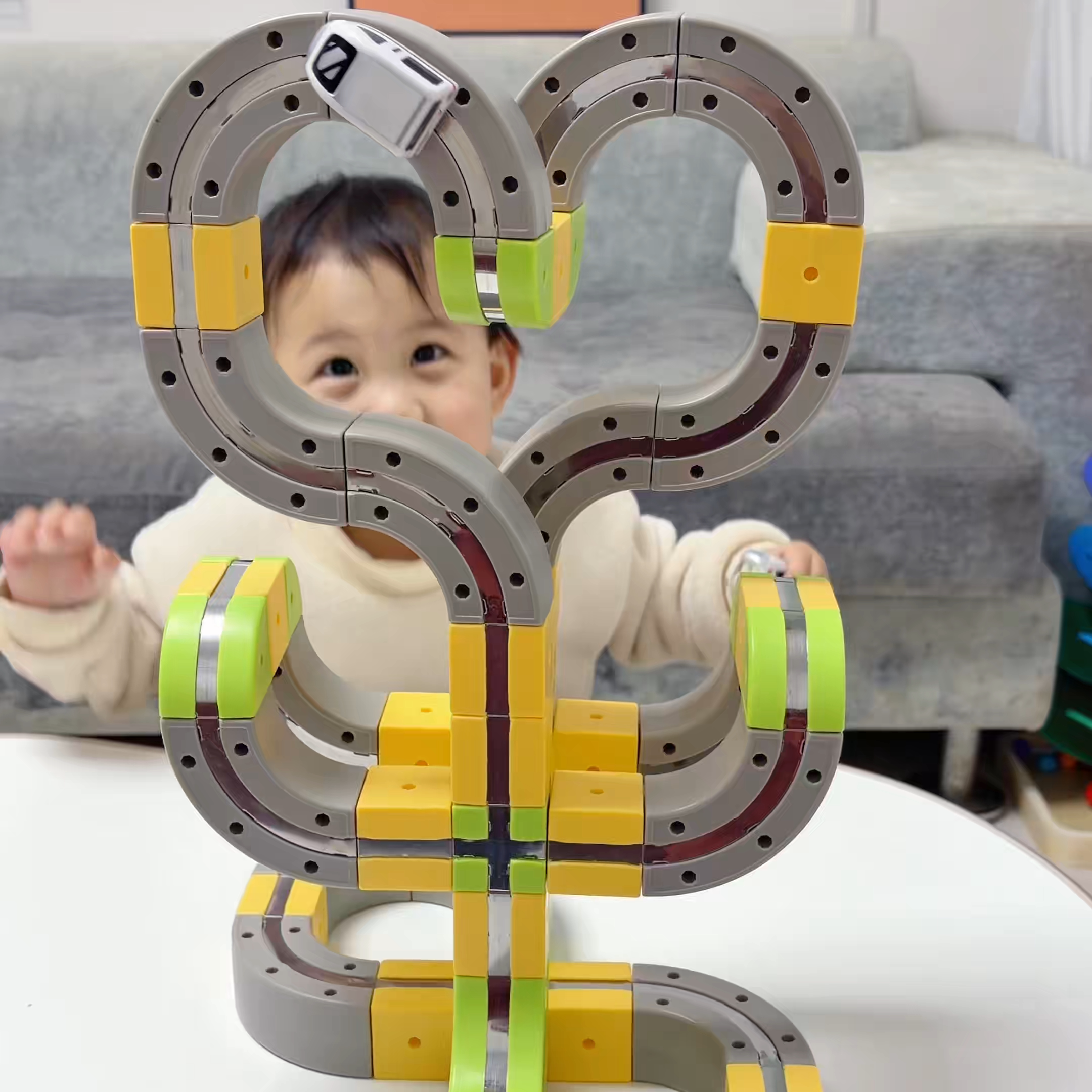 反重力轨道积木车儿童益智 DIY 拼装玩具电动悬浮磁轨男孩礼物