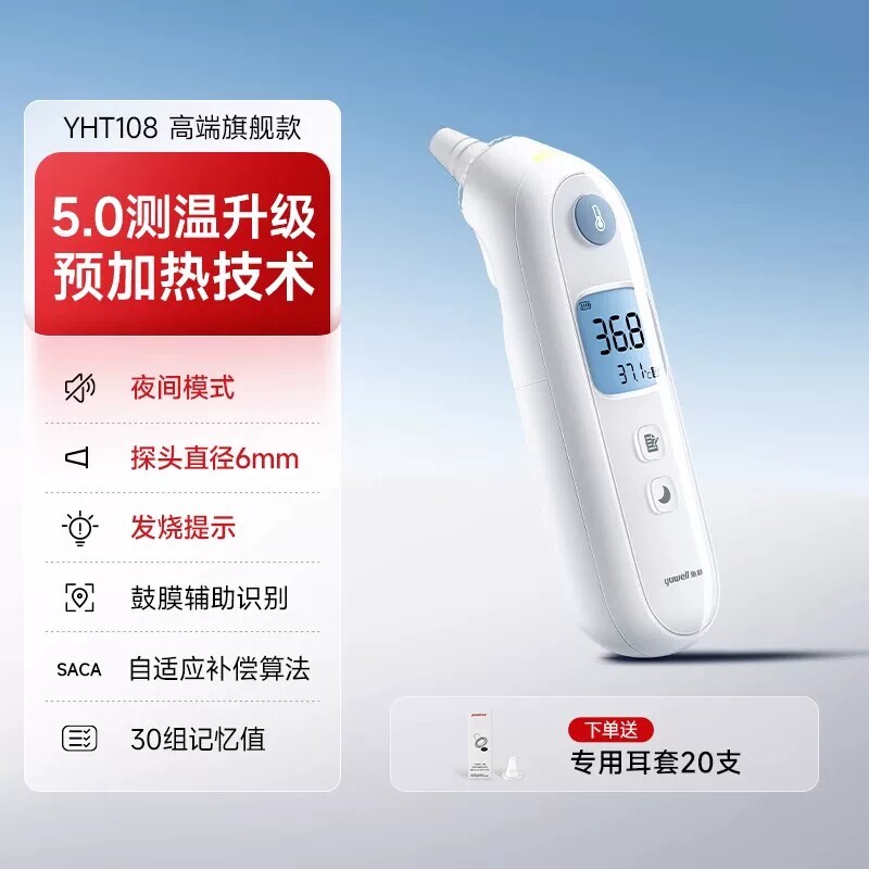 鱼跃耳温枪测温体温计医用级量耳朵温度测人体探热器新款水印2025
