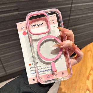 透明磁吸壳适用iPhone16Promax高级感新款苹果手机壳15Pro撞色情侣软胶14Promax全包保护套iP13简约时尚