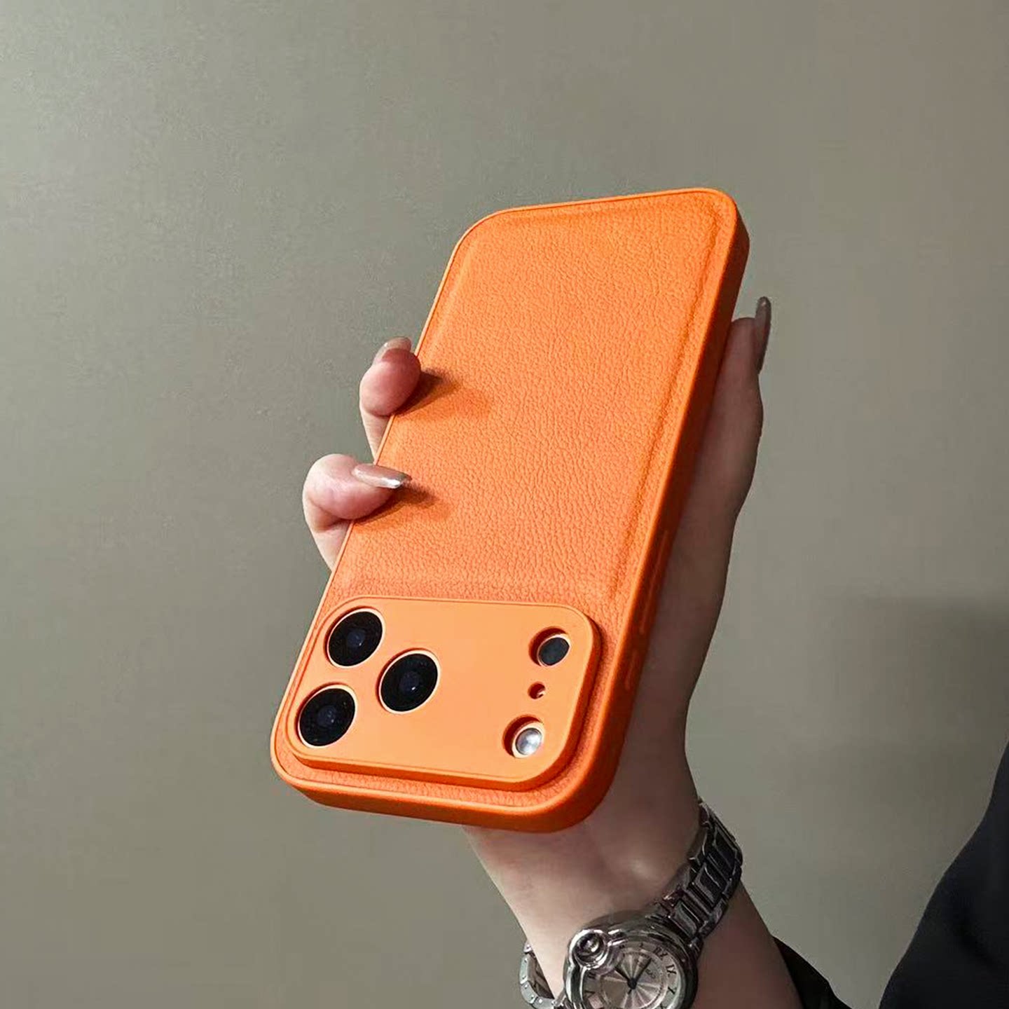 橙色皮纹适用苹果iphone手机壳新款17promax高级感15简约创意14情侣肤感13镜头全包16pro小众男女外壳保护套