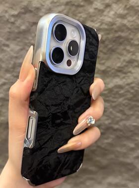 ins秋冬绒布雪山纹适用iPhone15pro苹果14手机壳16ProMax新款11高级12防指纹13男女14plus情侣15promax防摔套