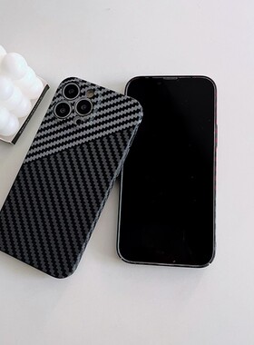 碳纤维纹理壳iPhone14手机壳防摔新款苹果14promax硬壳磨砂12Promax保护套全包xr暗紫色14Pro轻奢13Pro高级感