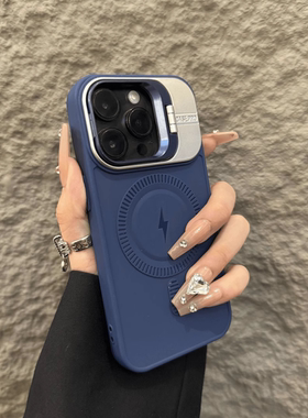镜头翻盖支架适用苹果16promax手机壳iPhone13pro磨砂防摔11软硅胶12高级感14promax闪电超薄15pro磁吸保护套