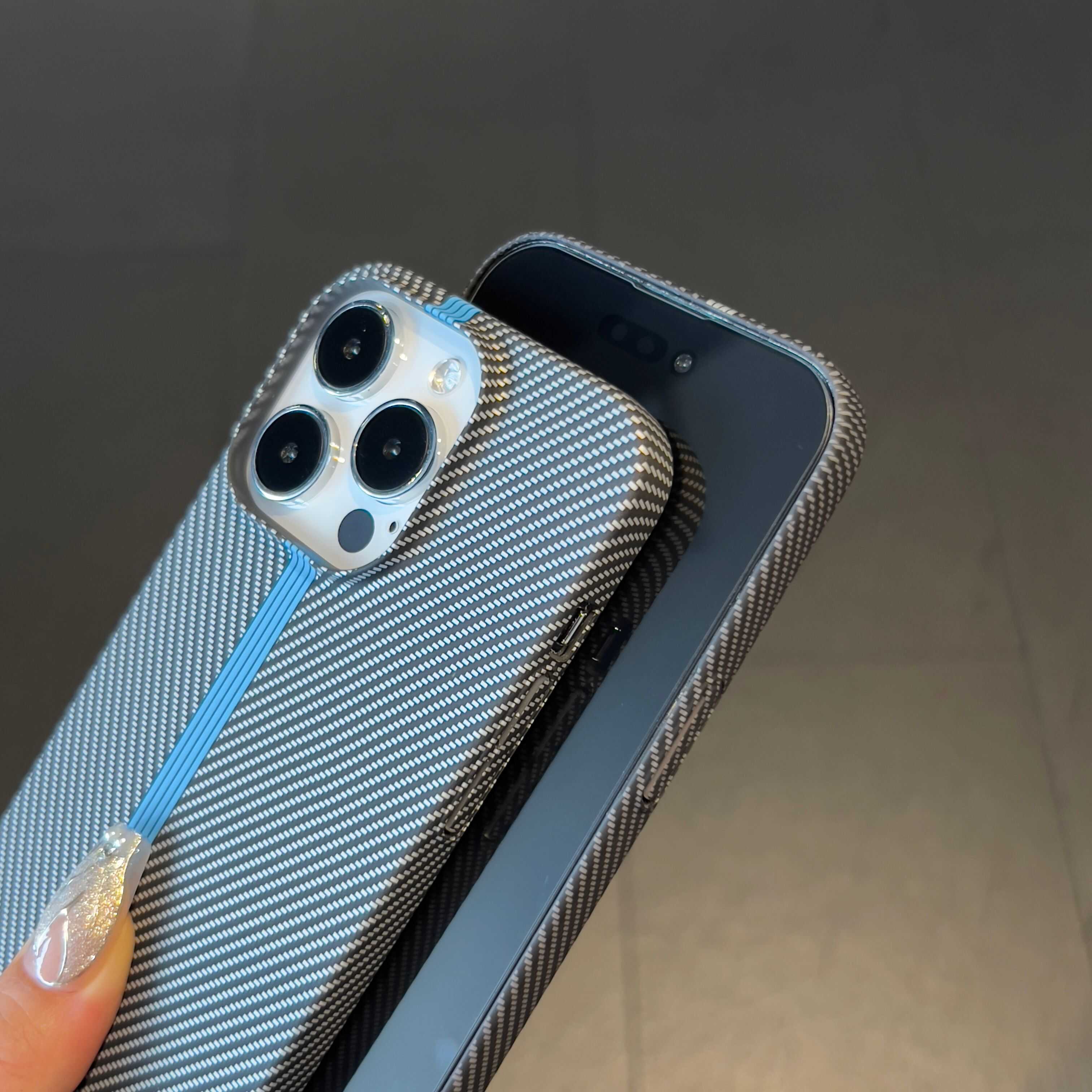 碳纤维凯夫拉纹适用iPhone15ProMax苹果14手机壳15pro新款11超薄12磨砂13pro浮雕小米14/华为P70男女防摔套硬