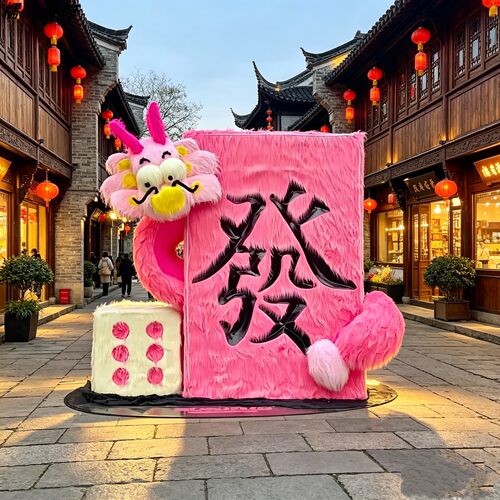 网红毛绒小羊美陈古镇商业街造景